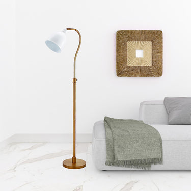 Brass Adjustable Reading Floor Lamp With White Frosted Glass Dome
